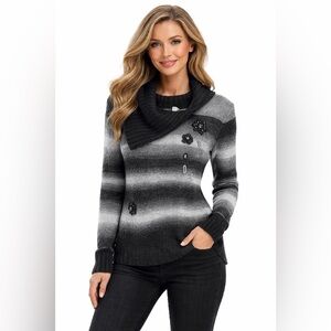 Elegant Black and Gray Cowl Neck Sweater